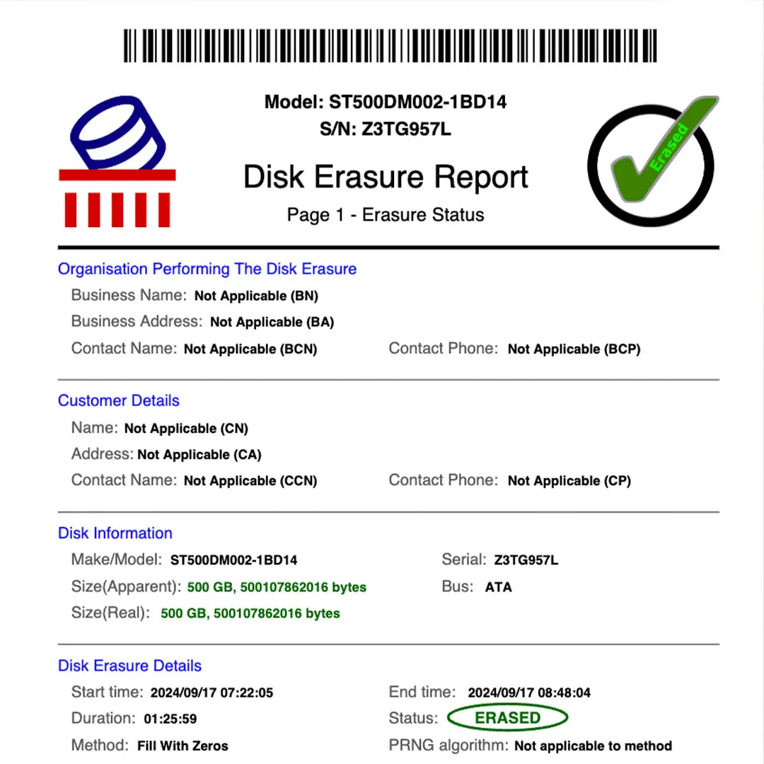 Certificates of compliance for secure data destruction