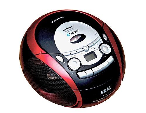 A cheap plastic portable boombox